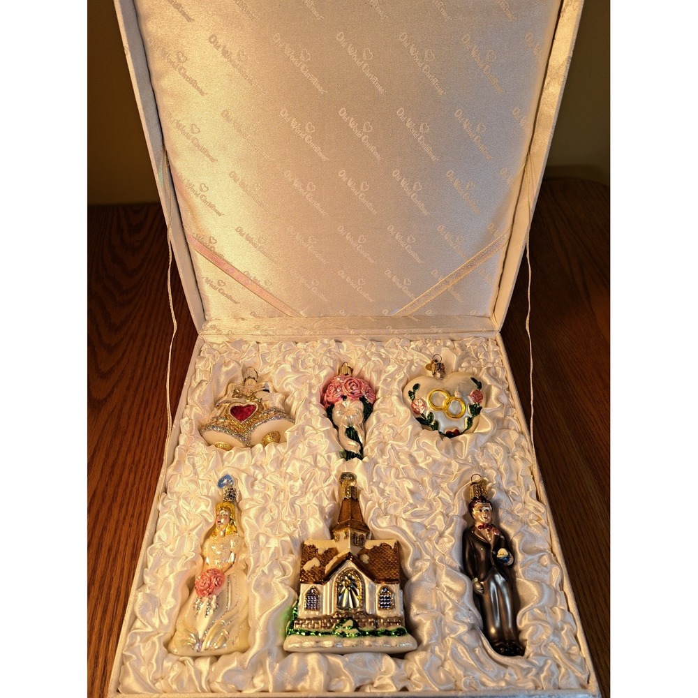 Old World Christmas Wedding Collection Box Glass Hand-Painted Ornaments